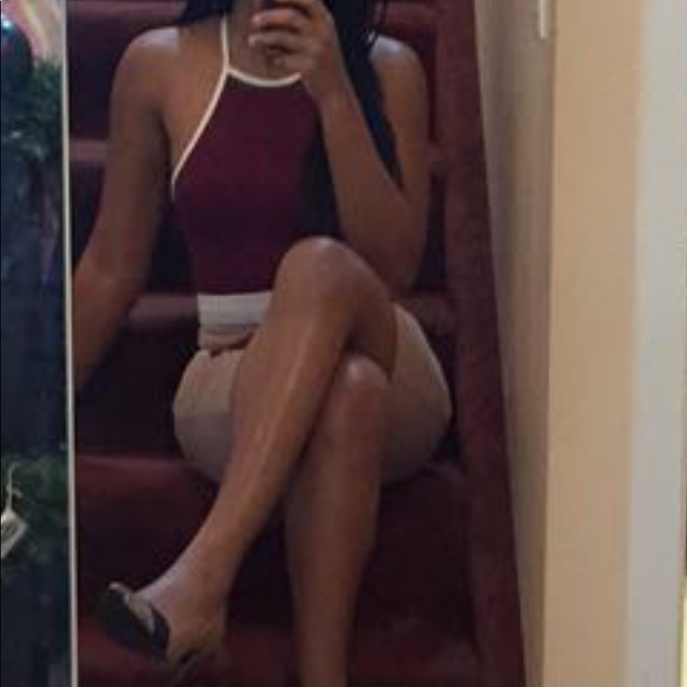 Burgundy and beige stretch dress